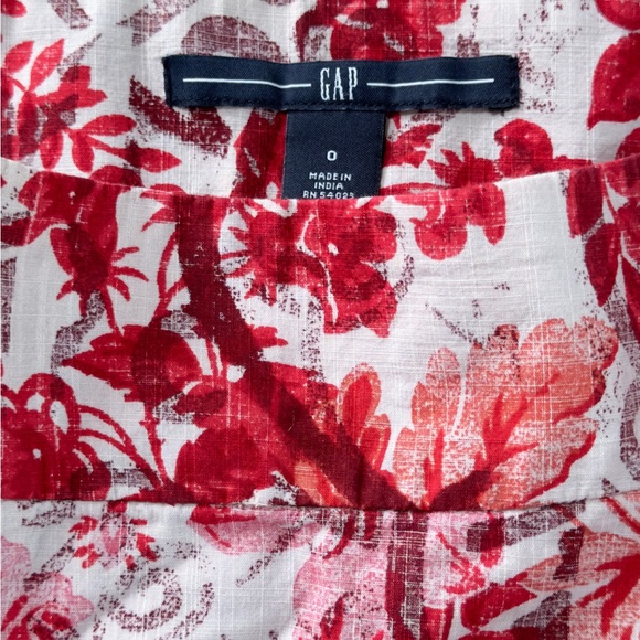 Gap Ivory Red Pink Abstract Floral Full Cotton Side Zip Skirt with Pockets -Sz 0 - Picture 12 of 14